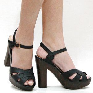 New Black Retro Platform Chunky Heel Sandals